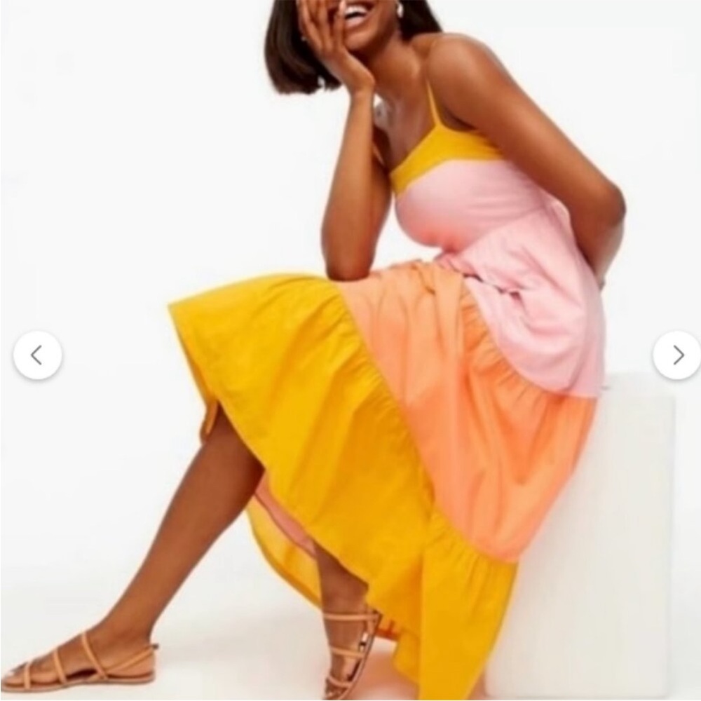 JCrew Rainbow Midi Tier Dress Cotton Striped 10